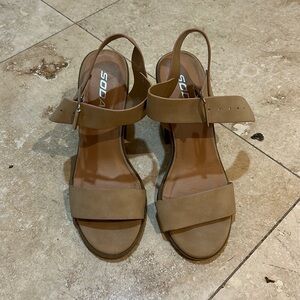 Soda Tan Heeled Sandals size 7